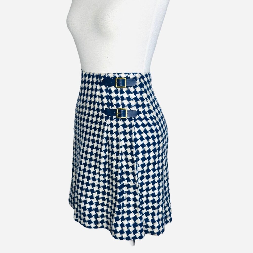 Sears Roebuck Jr High Girl Vintage 80s Houndstooth 6J Pleated Skirt Belt Buckles - Picture 6 of 9